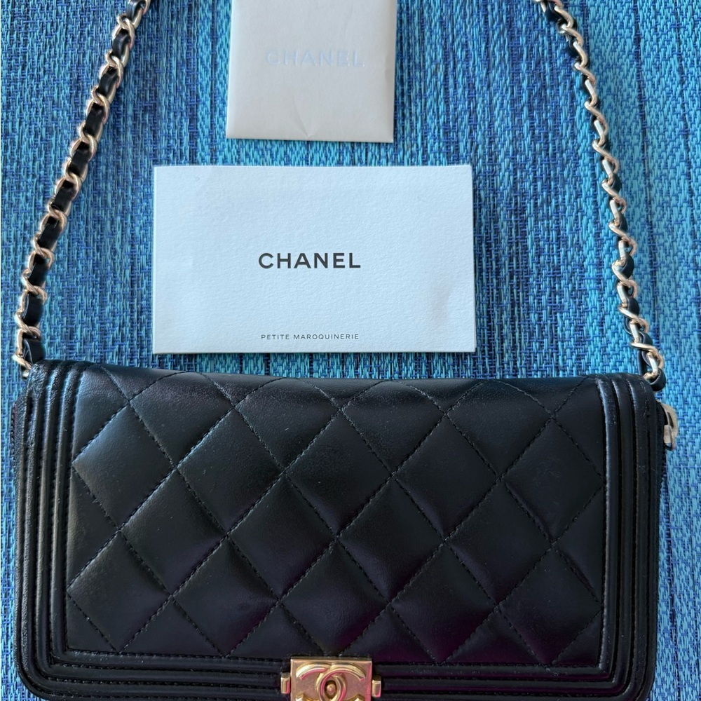 CHANEL Black Quilted Boy Wallet-on-Chain with Gold Hardware - Picture 2 of 7